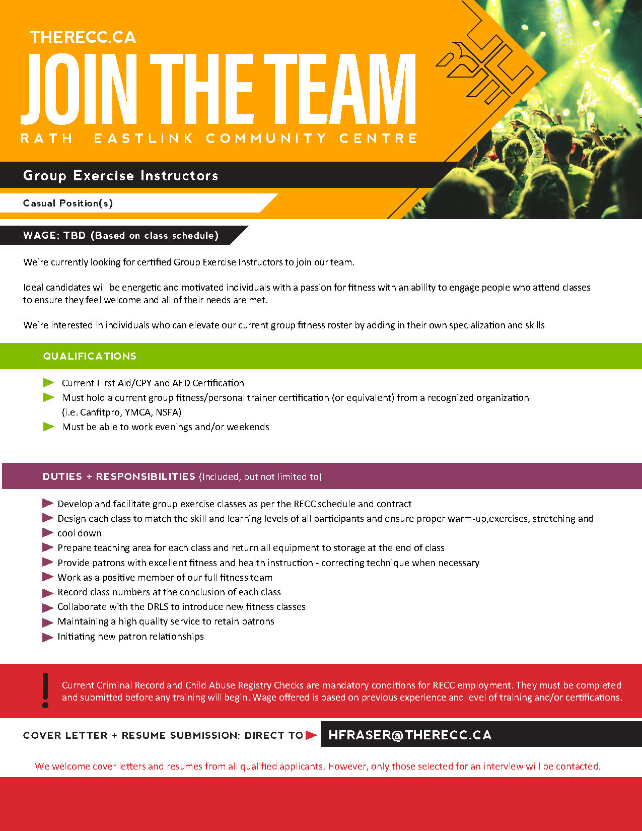Group Fitness Instructors Job Posting